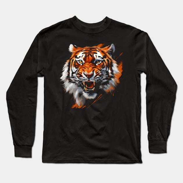 Tiger Head Painting Long Sleeve T-Shirt by Ravenglow